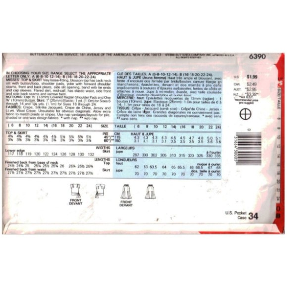 Vintage ©1988 See & Sew 6390 - Misses Top & Skirt - Sizes 16-18-20-22-24 - Picture 2 of 2